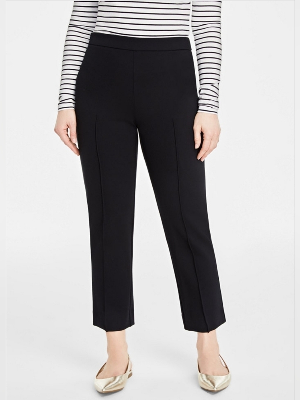 On 34th Black Pull-On Ponte-Knit Ankle Pants Size L